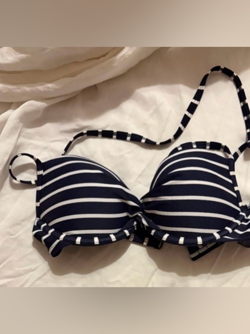 Aerie Navy Blue And White Stripe Padded Underwire Push-up Perkiest Bikini 32b